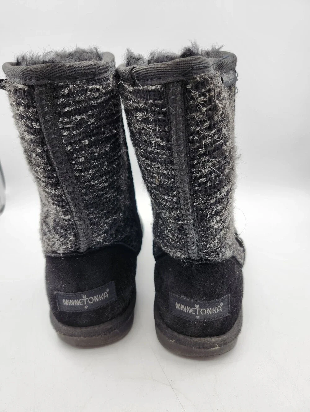 Minnetonka Black Faux Suede & Knit Fur-Lined Winter Boots